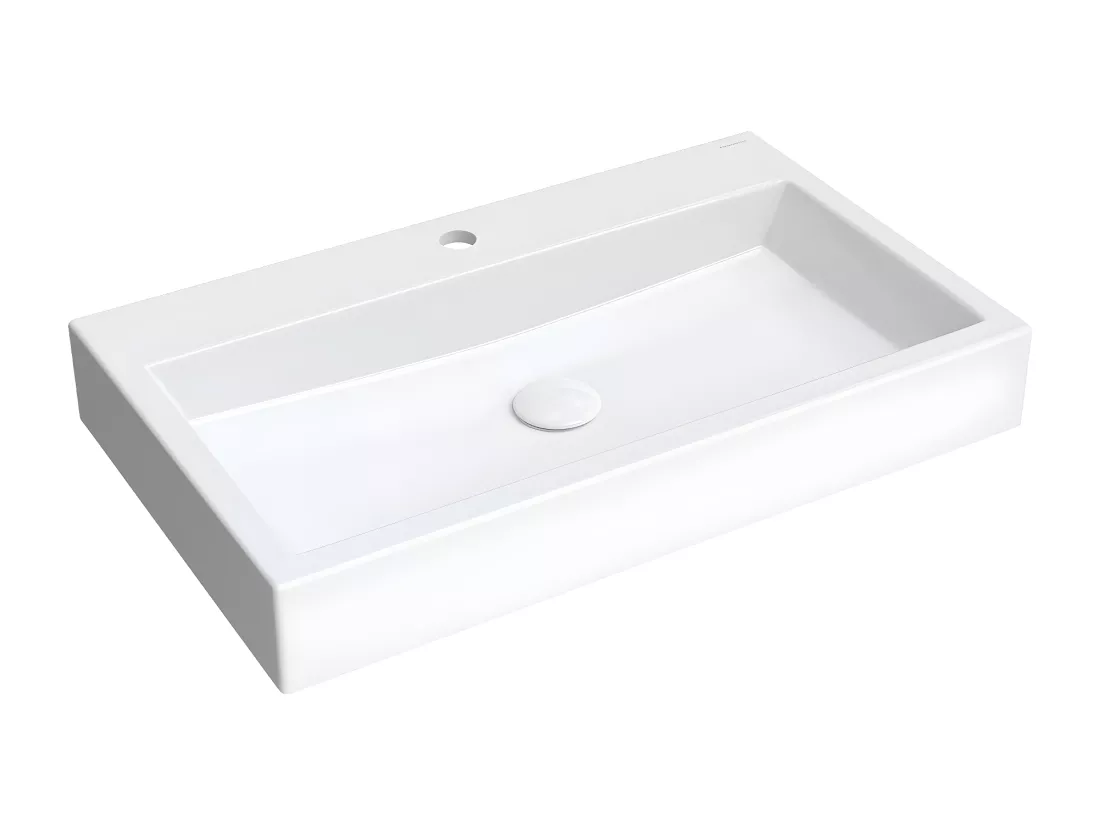 Vasque murale / à poser THASOS 70 x 42 cm blanc brillant bonde de vidage incluse