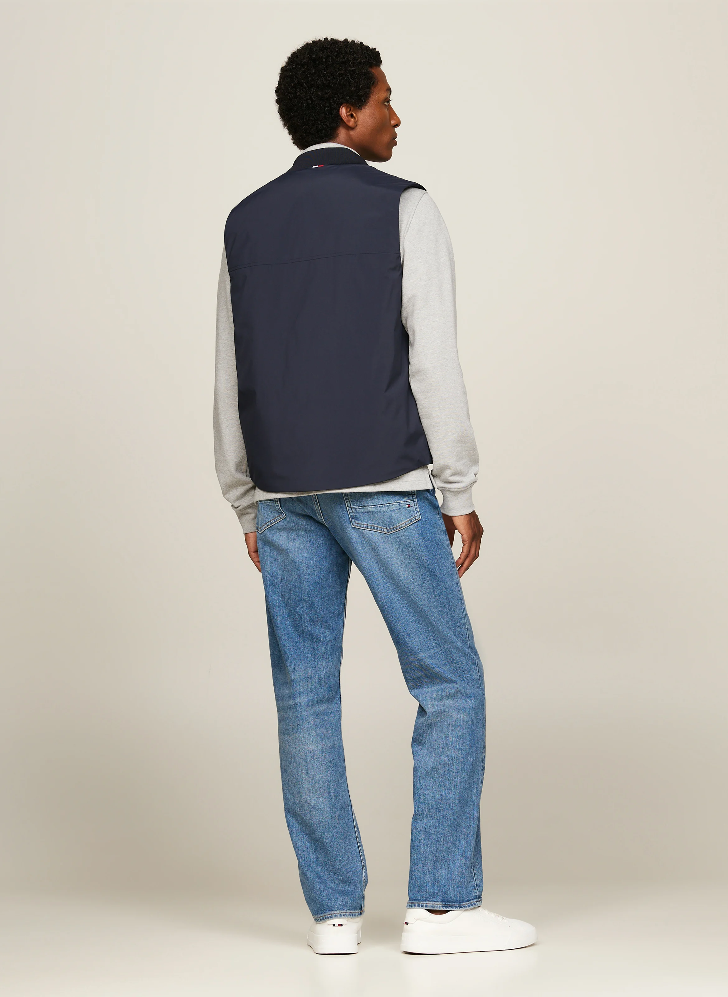 Veste droite col rond | Bleu