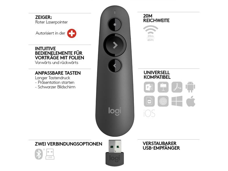 Logitech Presenter R500 s Graphite Mühelos präsentieren – auf fast jedem Gerät