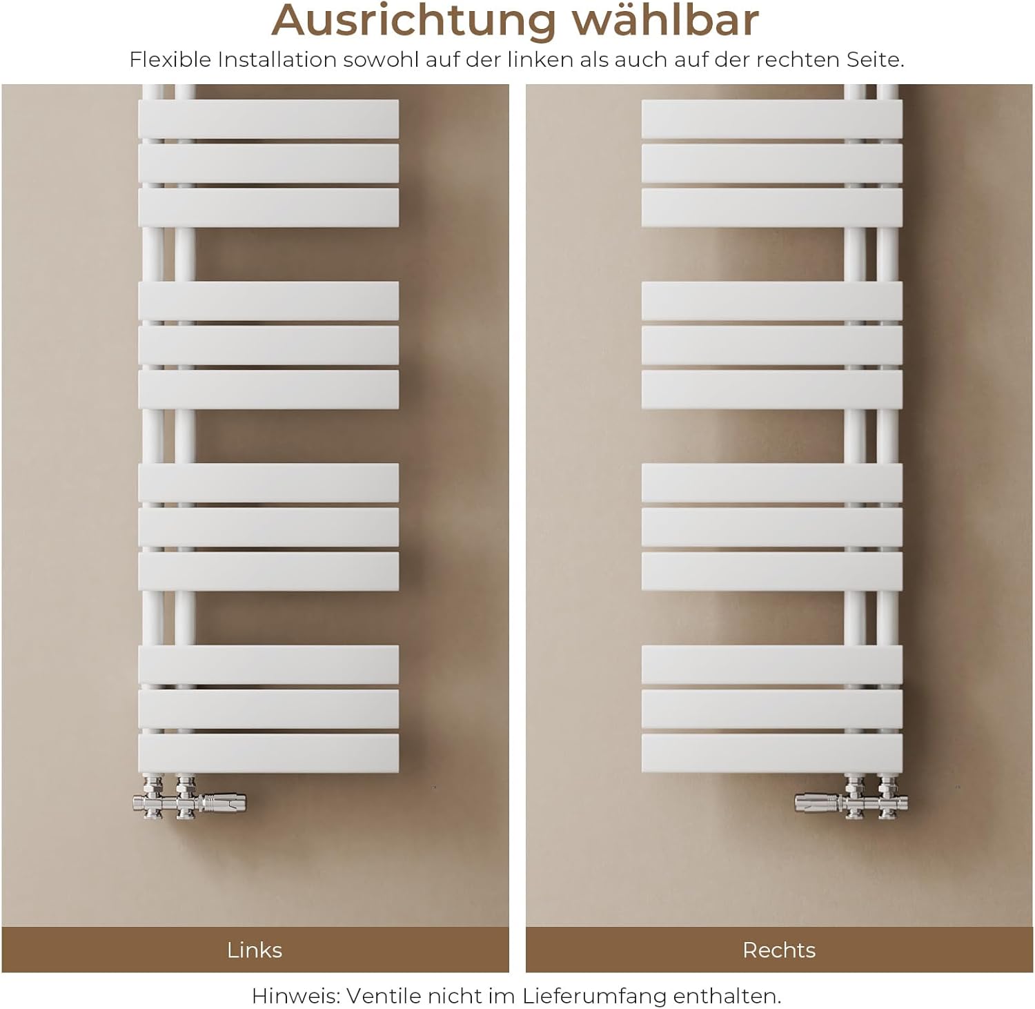 S'AFIELINA Design Badheizkörper Handtuchheizkörper Weiß Flach Paneel mit Mittelanschluss 1320x400mm Heizkörper für Bad Handtuchtrockner 570 Watt (Ohne Thermostatventil)