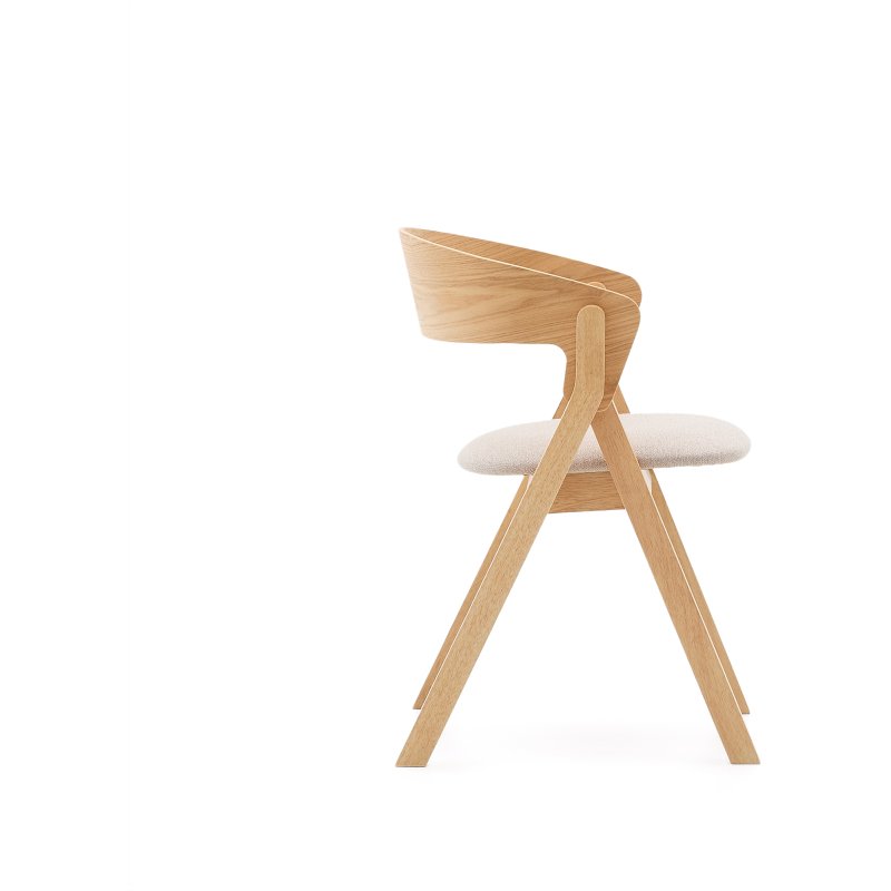 Chaise Godia en placage de frêne finition naturelle et tissu chenille beige