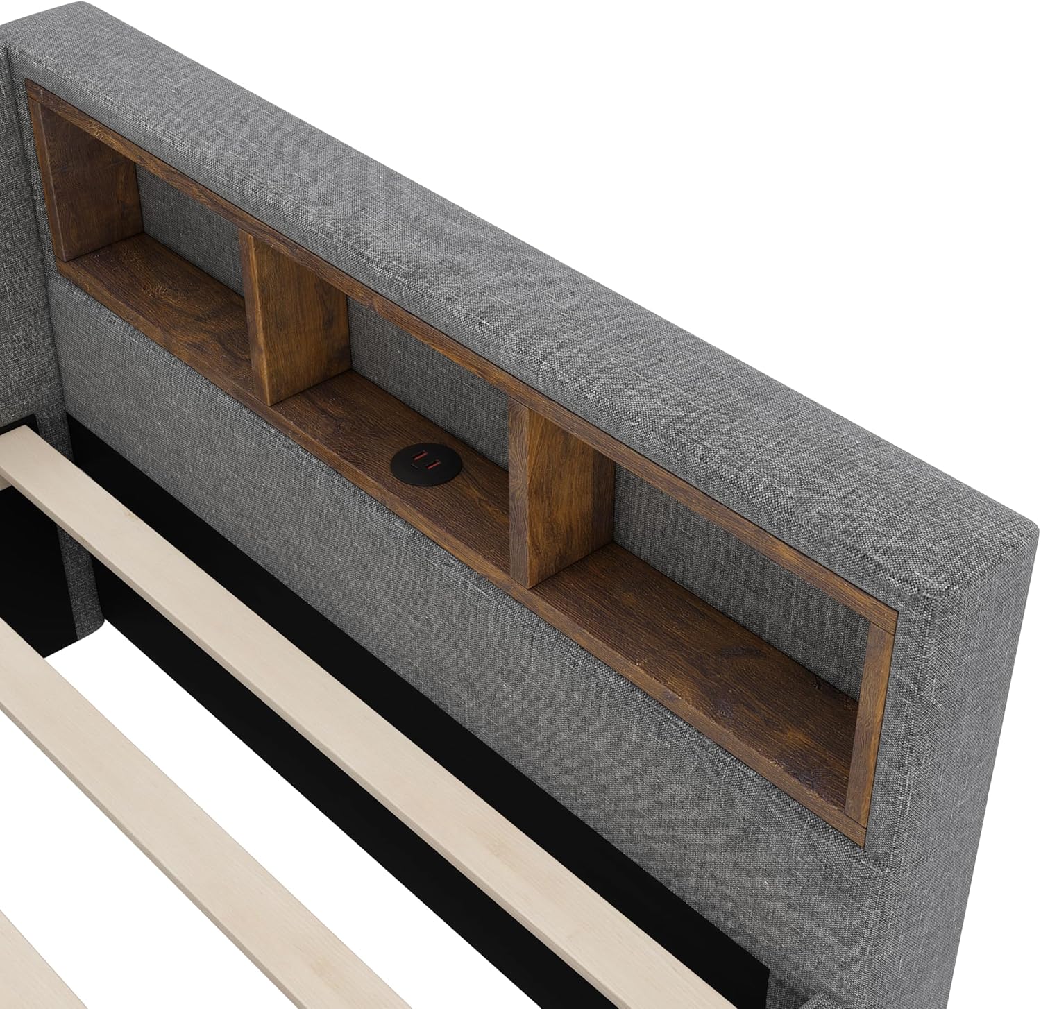 Polsterbett Schlafsofa 140x200, Doppelbett mit 2 Schubladen, Daybett mit LED Staufach, Tagesbett mit USB Typ C Ladefunktion, für Jugendliche und Erwachsene, Leinen, ohne Matratze, Grau