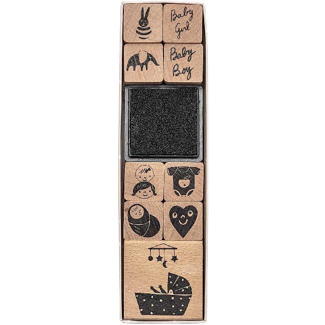 Stempel-Set HELLO BABY 10-teilig aus Holz