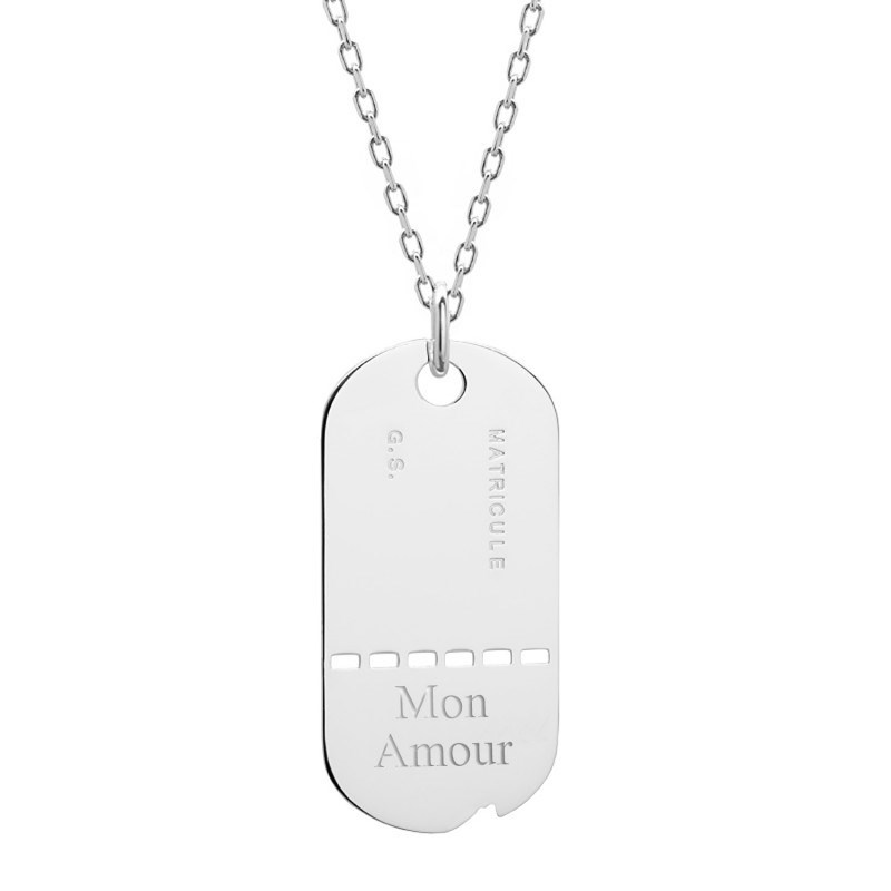Collier GI argent 925 homme - gravure MON AMOUR