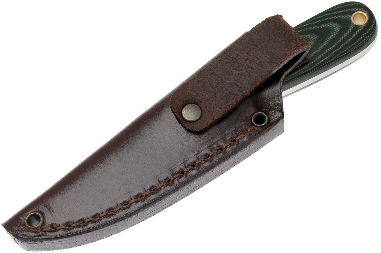 EnZo Necker 70, groen micarta, lederen sheath 9804