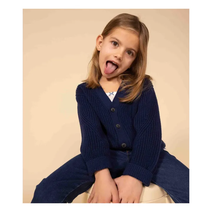 Petit Bateau Cardigan en Côte Anglaise | Bleu marine