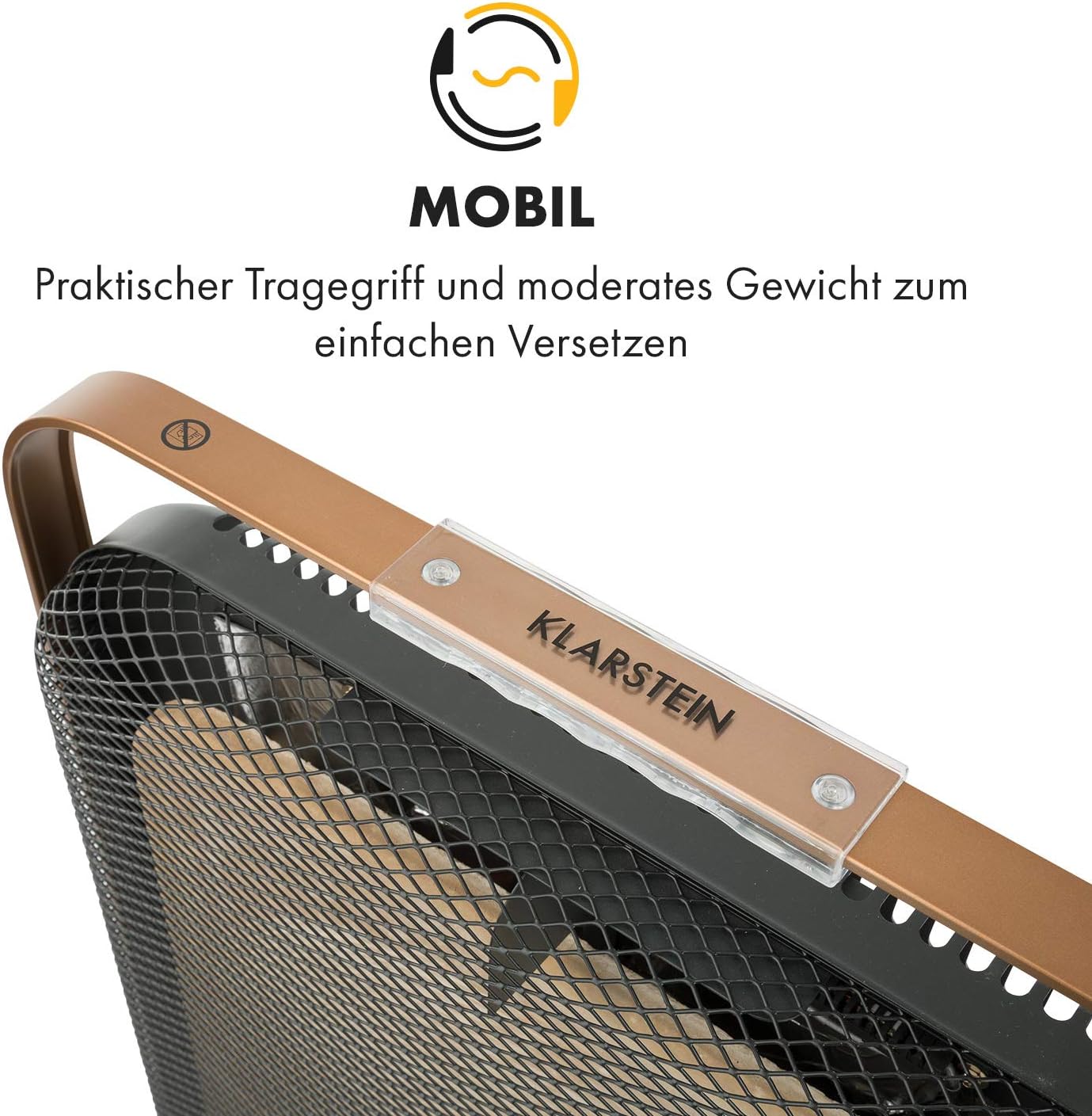 Klarstein HeatPal Marble Blackline Infrarot-Heizung mit Thermostat - mobiles Heizgerät, Standheizgerät, 1300 Watt, Räume bis 30 m², Wärmespeicherfunktion, Marmorplatte, kupferfarben