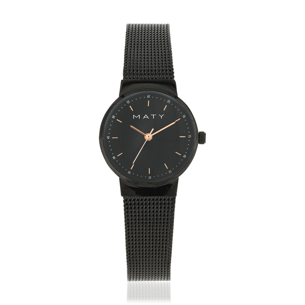Montre femme métal noir bracelet maille milanaise noire