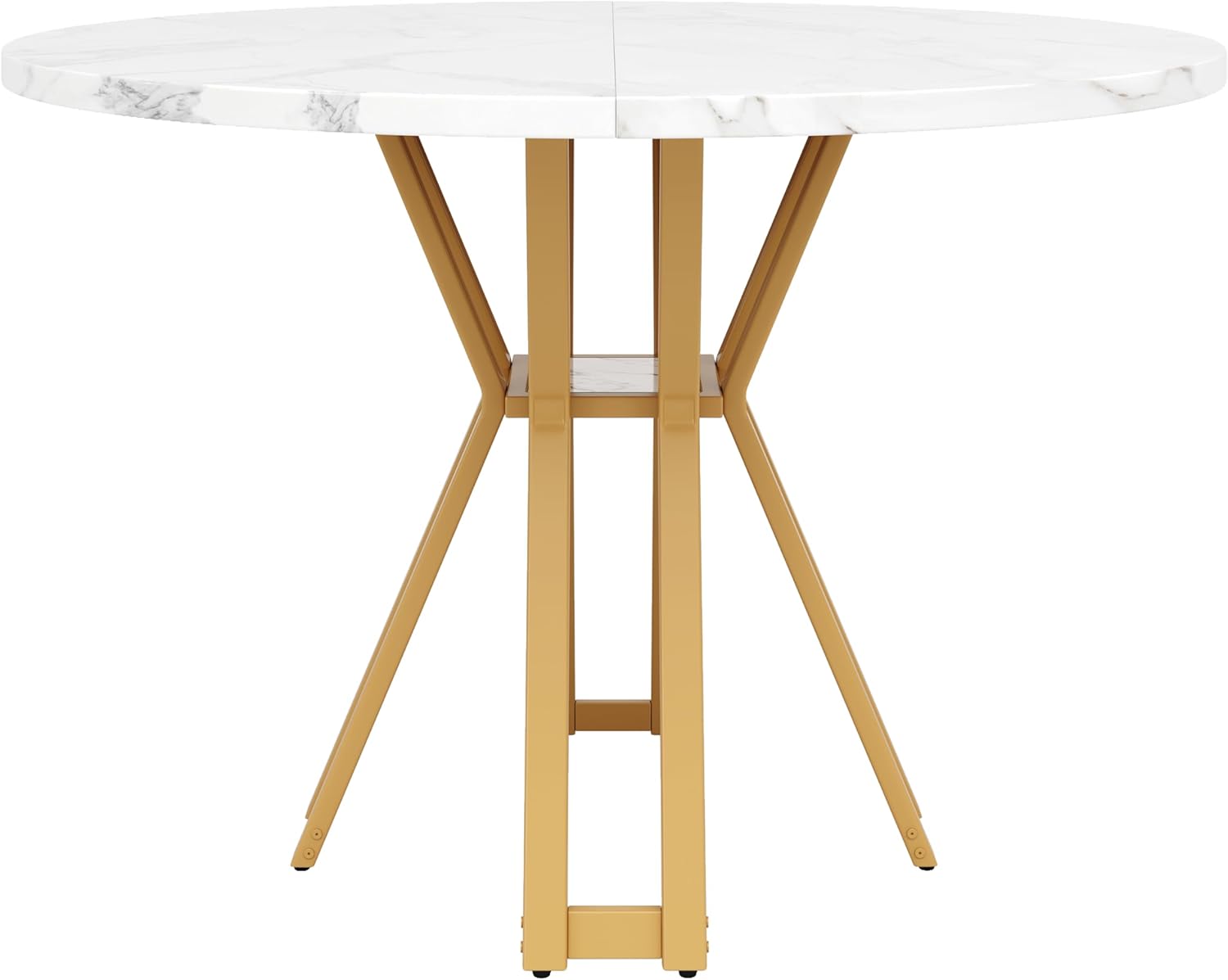 Merax Esstisch Rund, Marmormuster Esstisch Kaffeetisch, für 4-6 Personen, Metallrahmen, verstellbareTischbeine, geeignet für Restaurant,Wohnzimmer,Küche,Esszimmer,Gardn, Weiß/Gold, 100×100×76cm