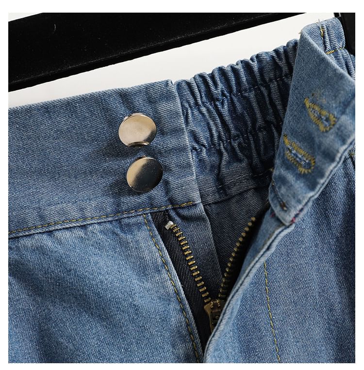 HYAKU - Hoge taille gewassen midi A-lijn denim rok