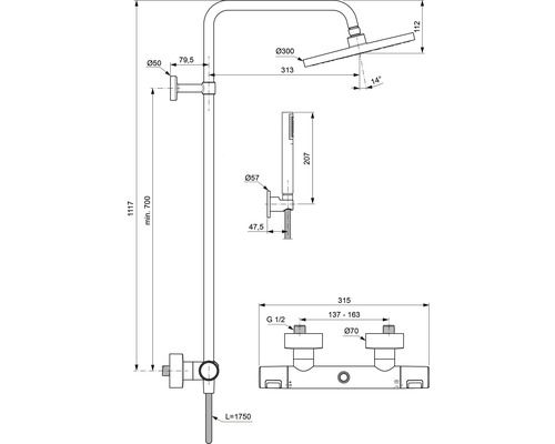 Douchekolom inclusief thermostaat Ideal Standard Ceratherm T25 zwart BC748XG