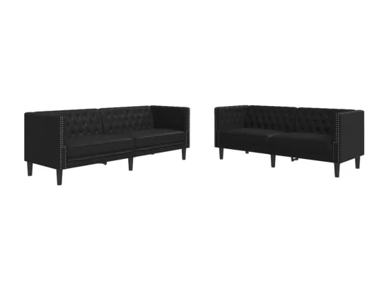 Ensemble de canapé Chesterfield 2 pièces noir similicuir