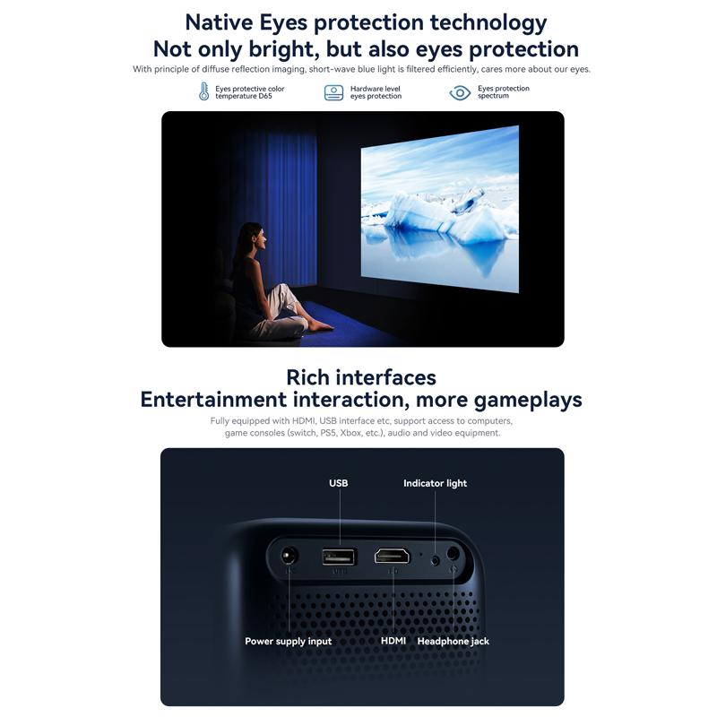Wanbo T2 Max (New) Multimedia LED Projektor Beamer Heimkino 1080p Full HD / HDMI / Wifi / USB A / 3.5mm Klinke und Fernbedienung - Weiss