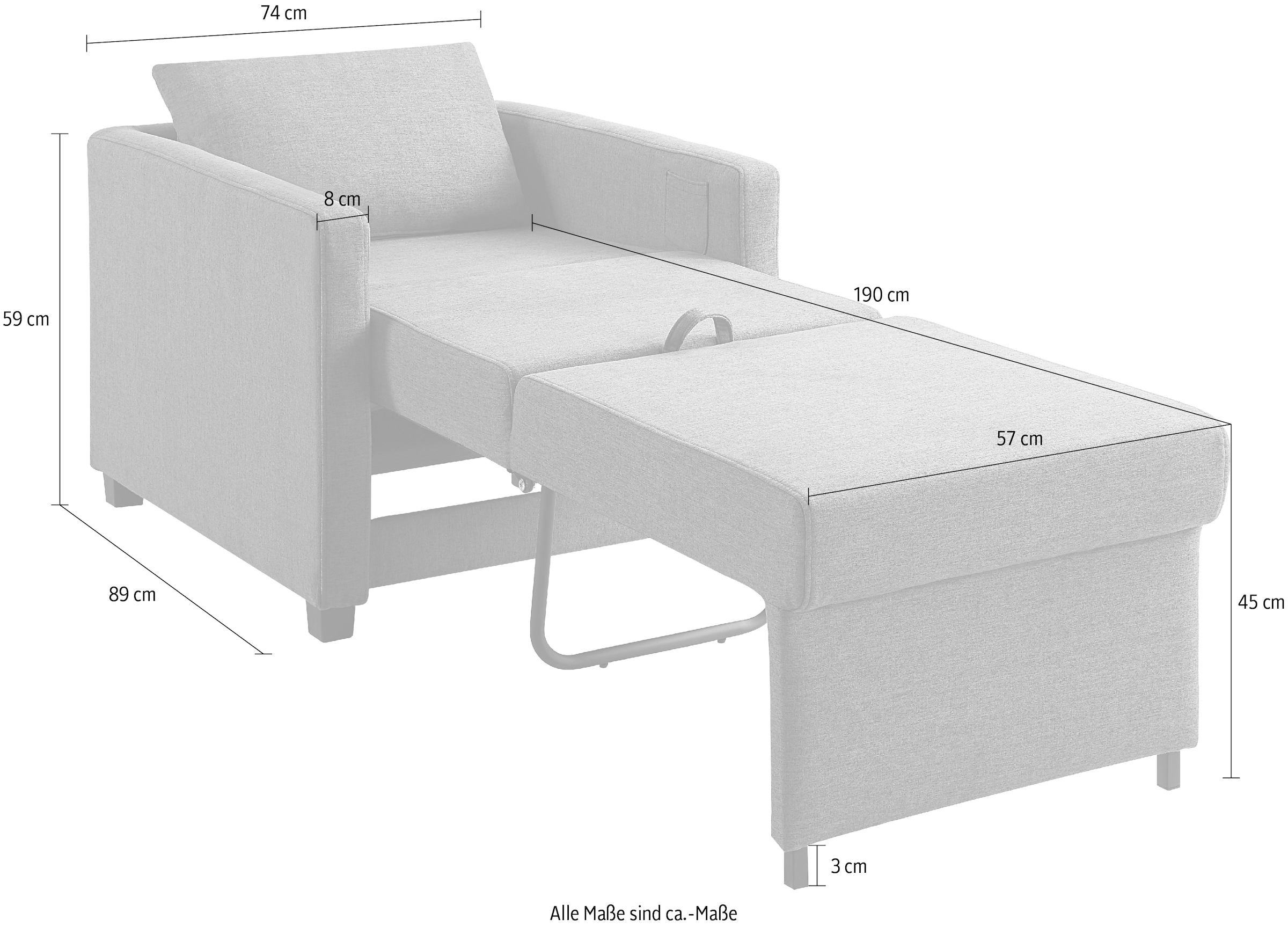 ATLANTIC home collection Relaxsessel »Jerry« mit Bettfunktion, als Gästebett und inkl. Kissen