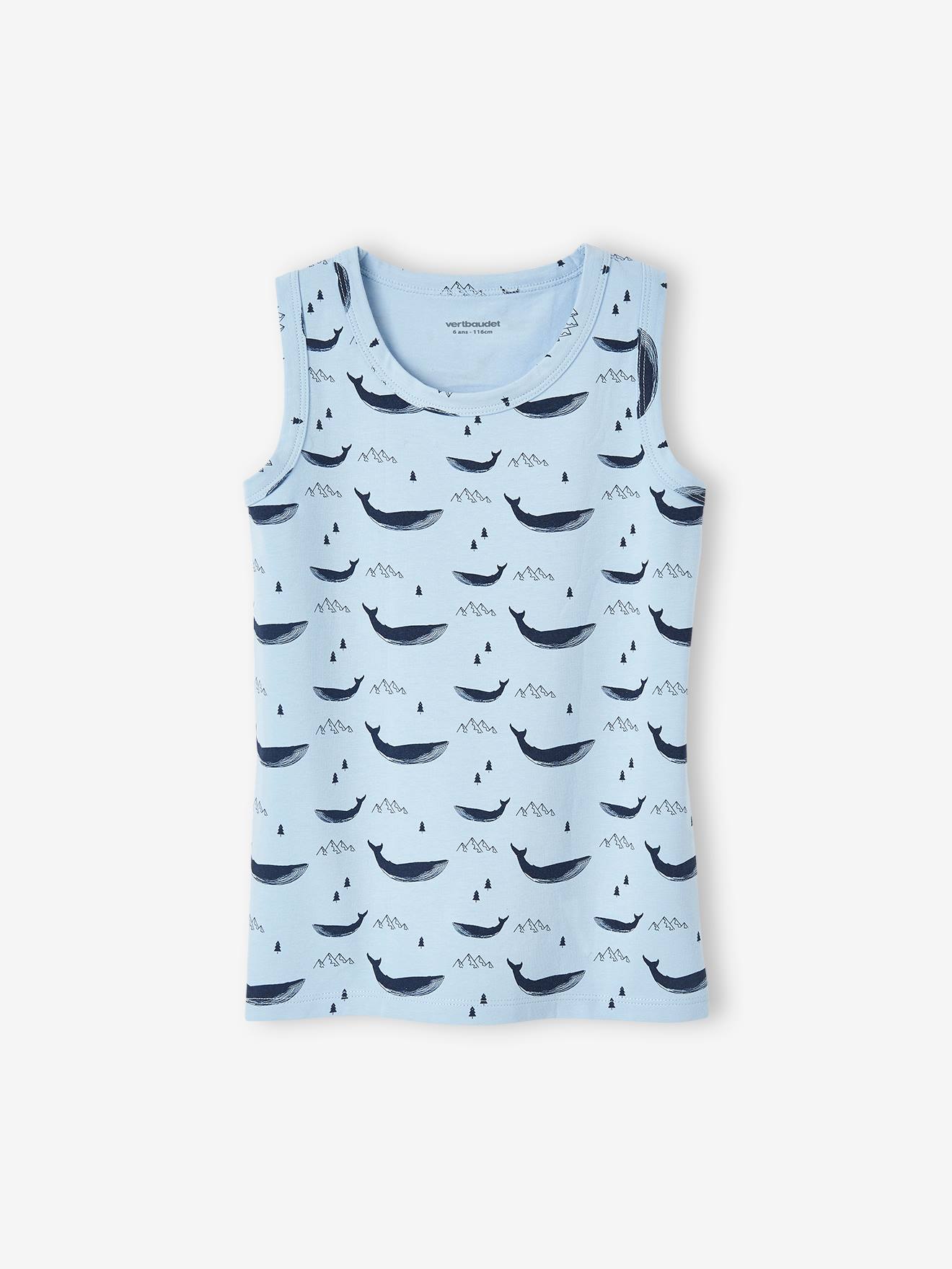 Conjunto de 3 camisetas regatas azul-claro com estampa de baleias para meninos