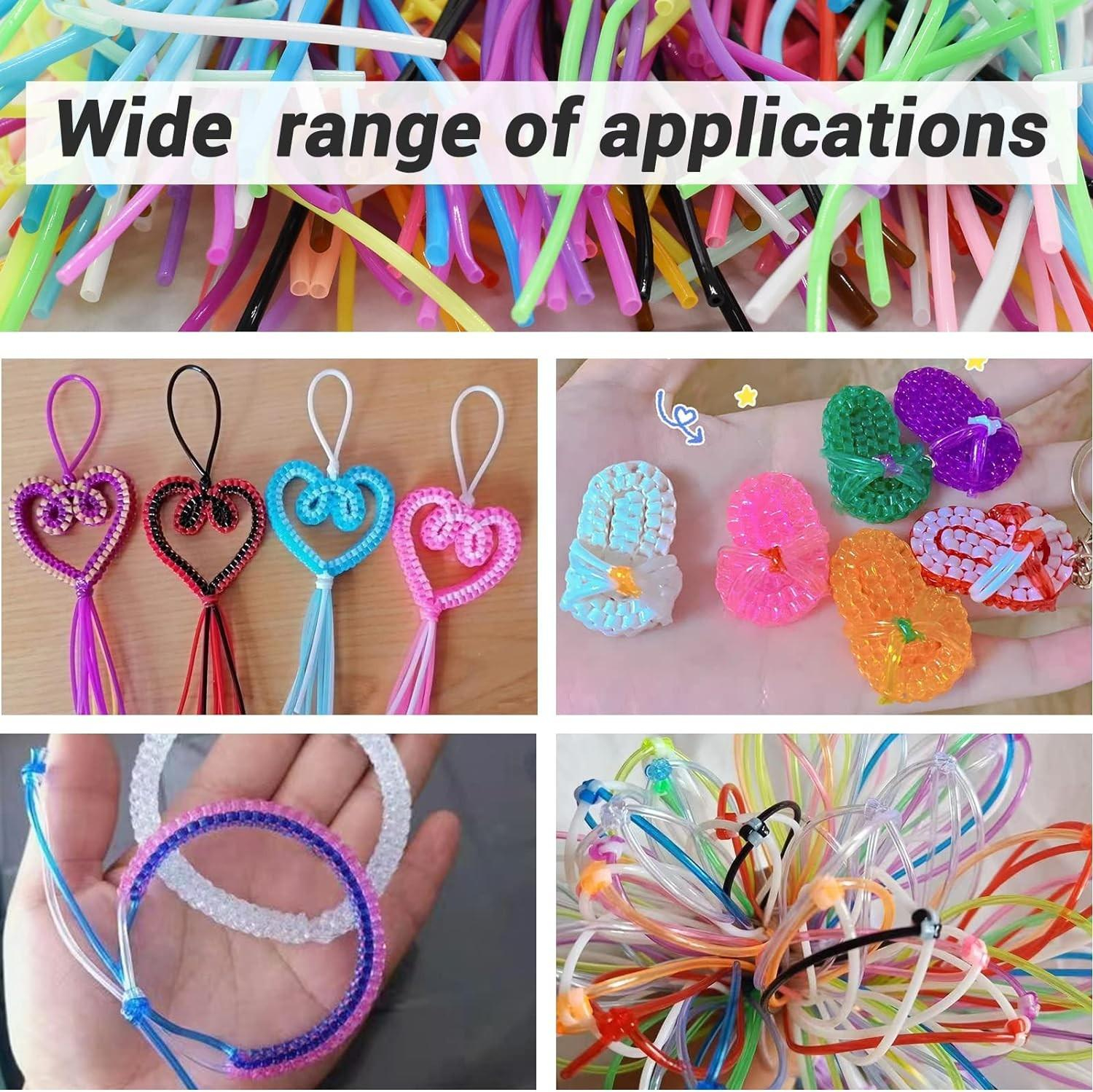 (200er Set) Scoubidou Bänder DIY Bastel Schnur mit Haken   Schlüsselringen für Schmuck / Schlüsselanhänger - Bunt