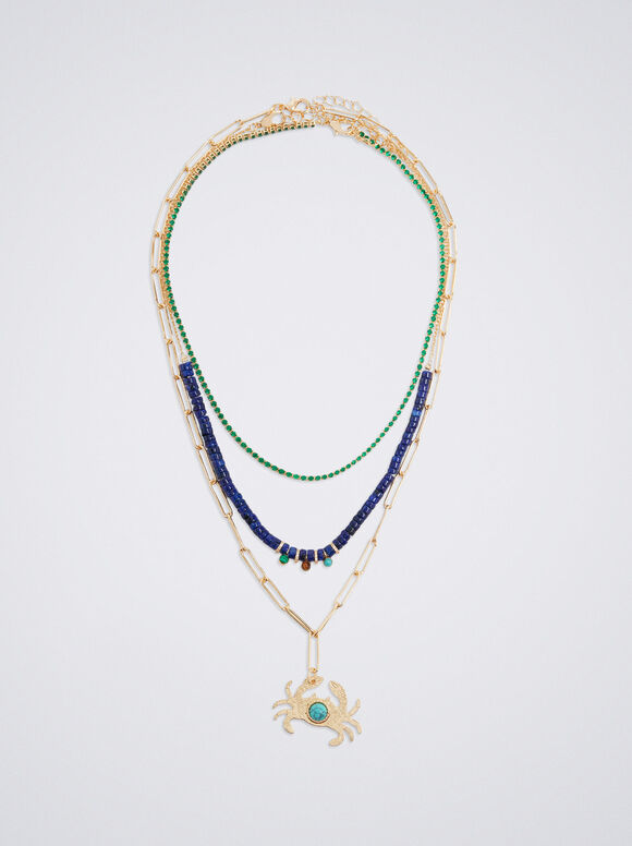 Conjunto de colar com pedra e pingente - Multicor