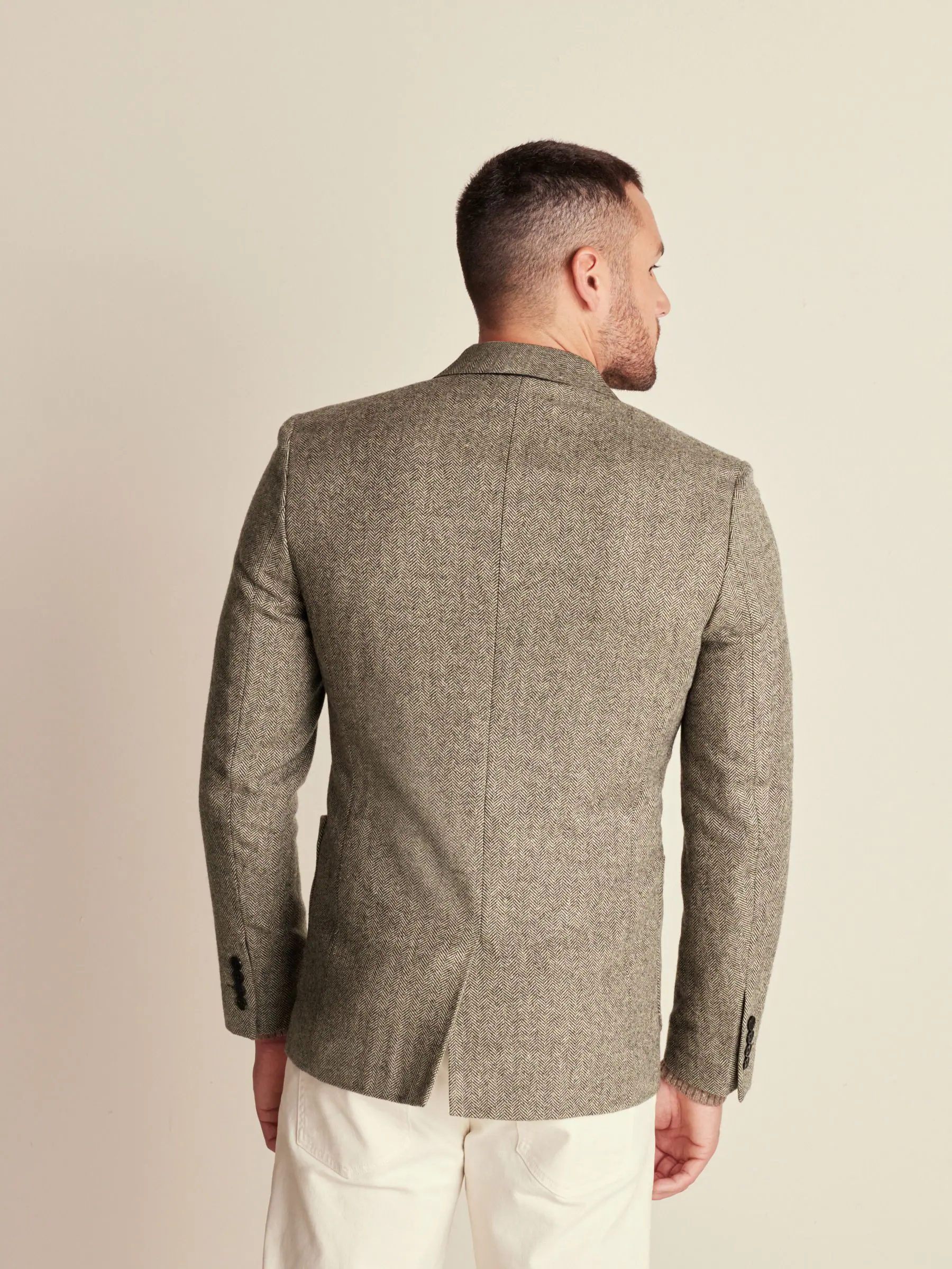 Taupe - Slim Fit - Blazer met visgraatmotief en hoog wolgehalte
