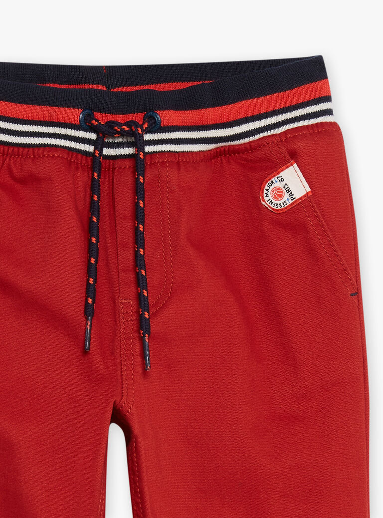 Pantalon droit rouge à taille élastiquée