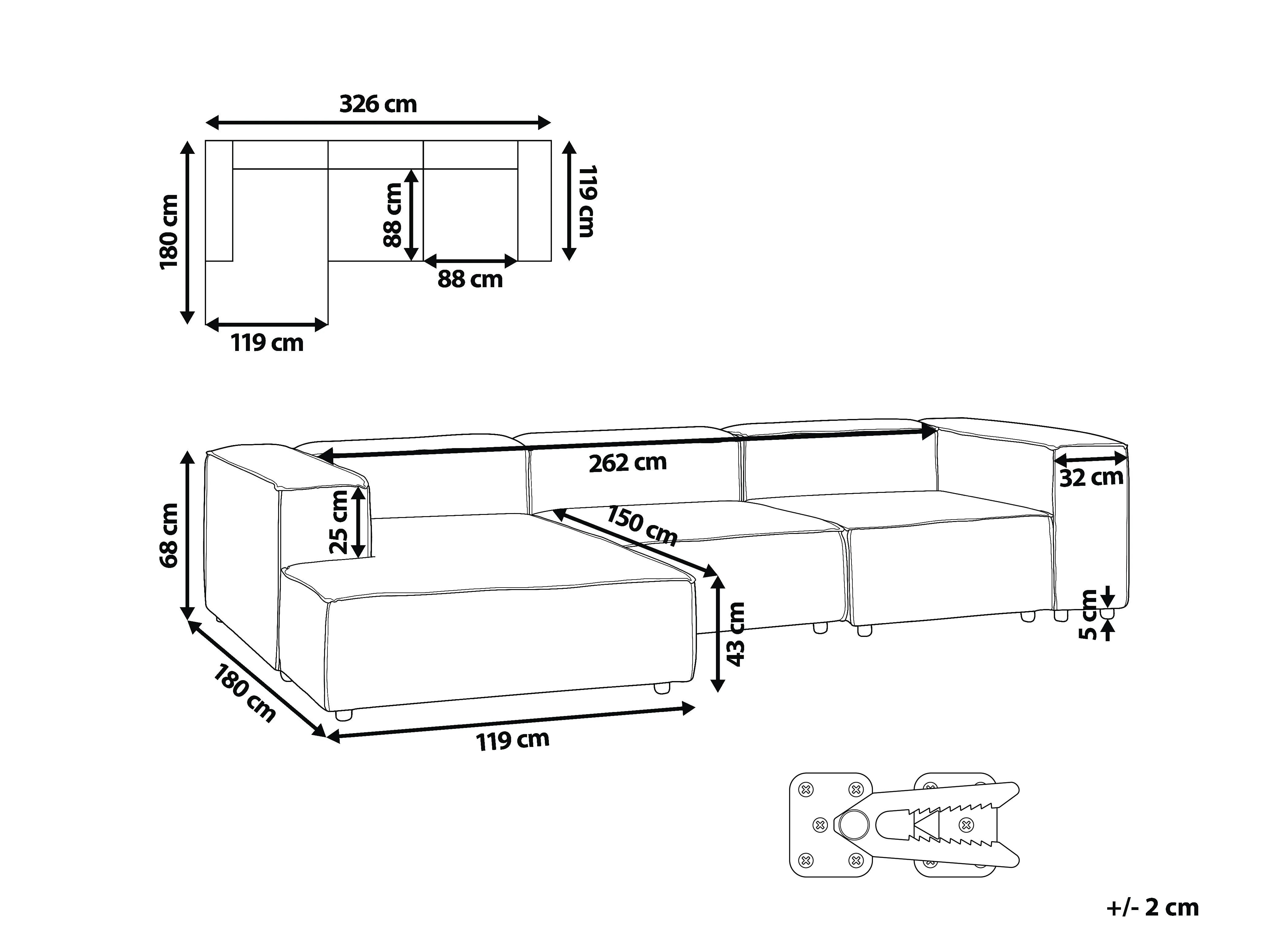 Modulaire hoekbank 4-zits ARDAL Stof Beige rechtszijdig