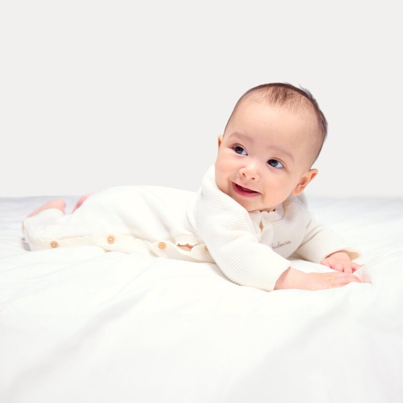 Combinaison longue maille tricot blanc bébé fille Beige
