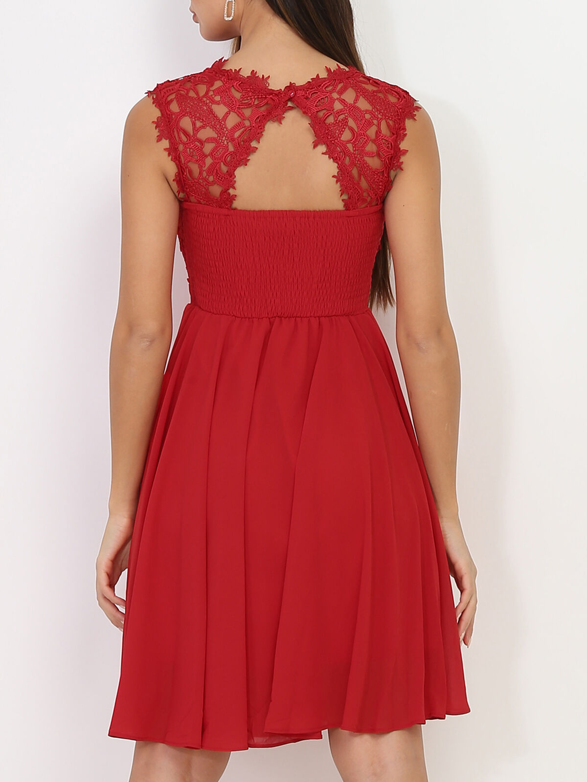 Robe à encolure dentelle grandes tailles- Rouge