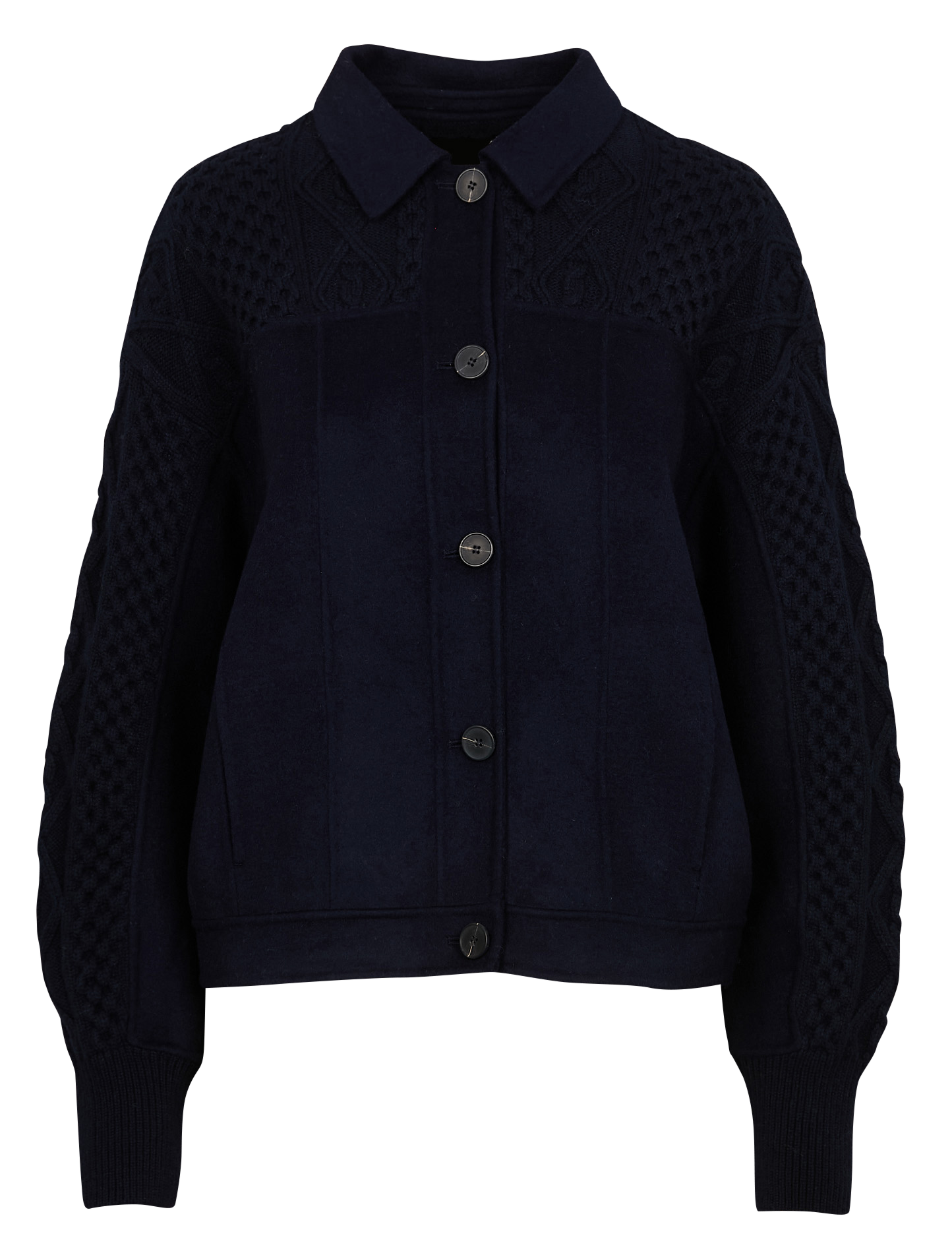SACHA - Veste droite col classique en laine mélangée | Bleu