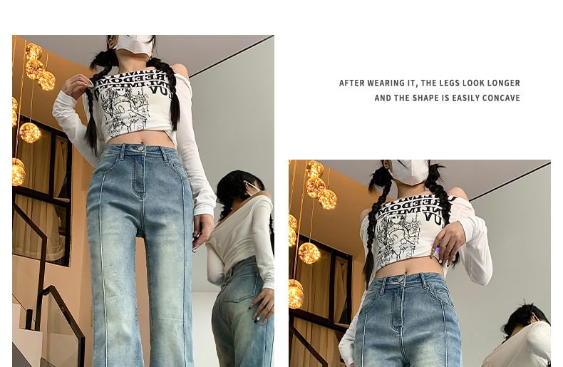 Baoinie - High Rise Washed Flared Jeans