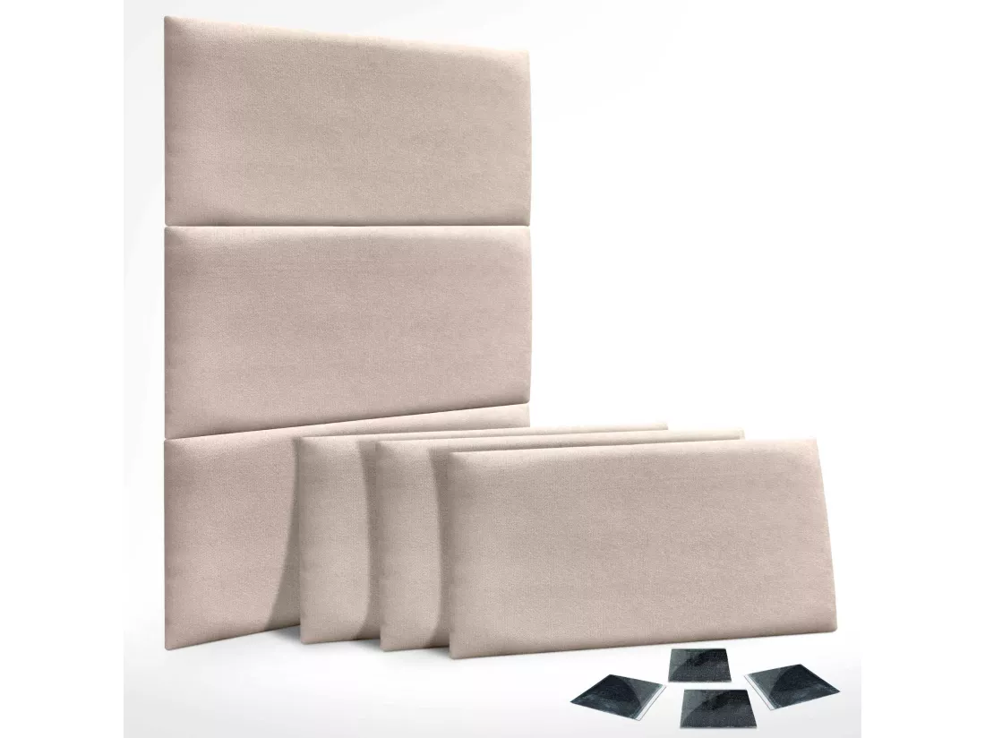 DHOME Lot de 6 Panneaux Rembourrés en Tissu Aqualine Autocollants pour Mur Acoustiques Absorbants Protection contre les Chocs (Beige, 60x40cm, x6)