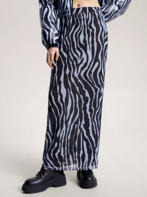 Saia maxi justa de cintura baixa com estampa de zebra