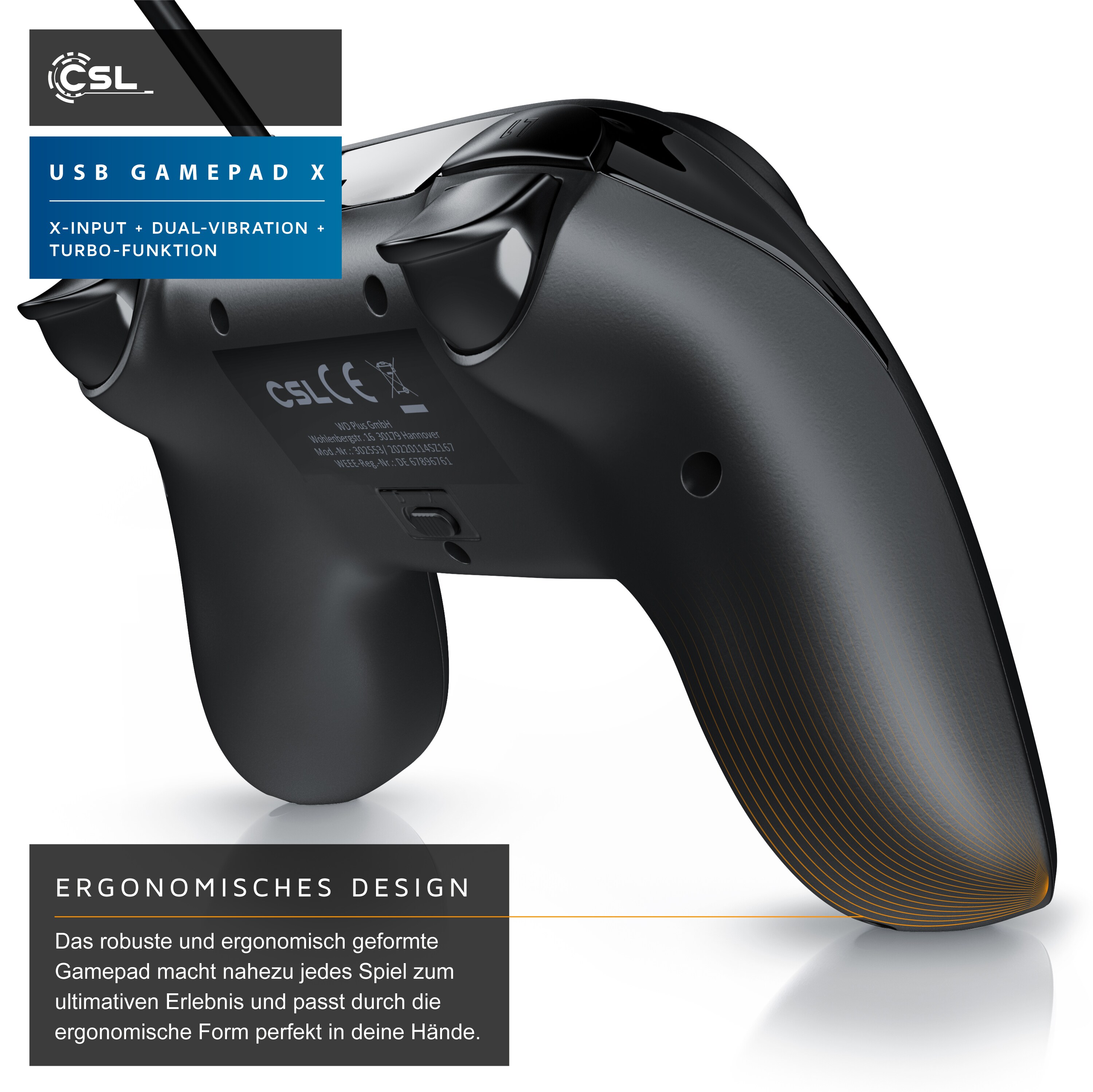 CSL 2x PC & PS3 Gamepad Controller mit Dual Vibration Turbo-Funktion / Direct-Input / X-Input