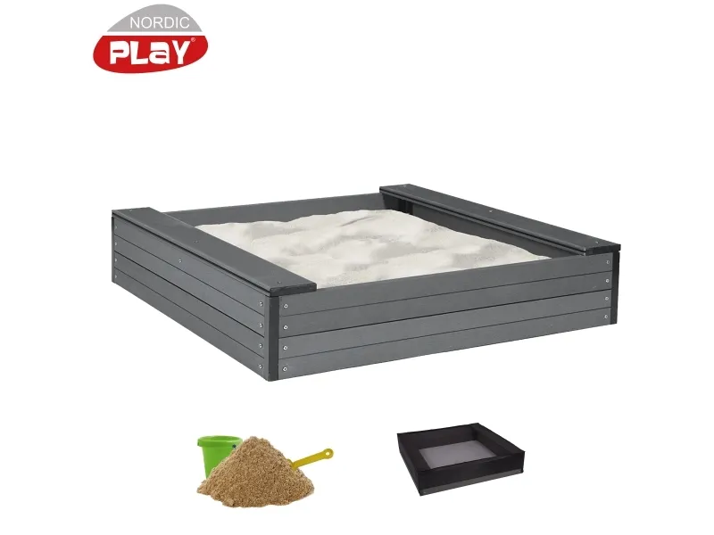 NORDIC PLAY Sandkasse med sæde 24 x 120 x 120 cm WPC inkl. net og 240 kg sand (805-712)