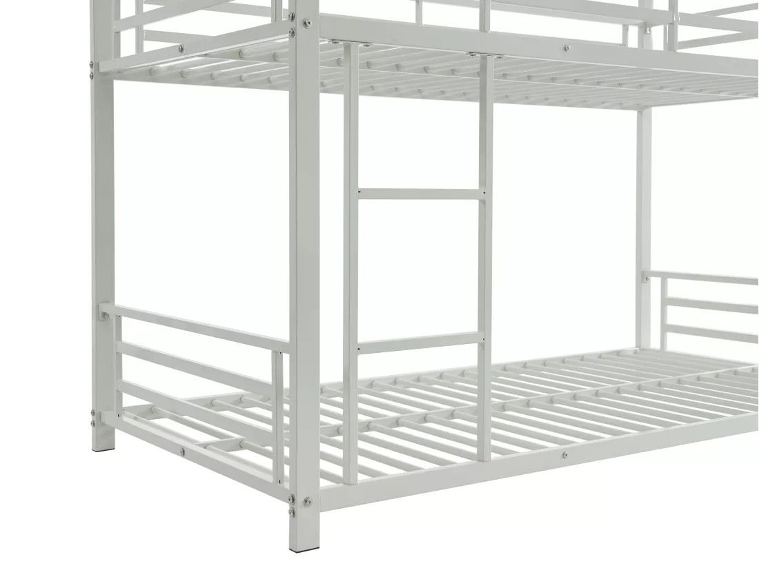 Lits superposés triple 3 x 90 x 190 cm - Métal - Blanc + Matelas - ELOUAN III