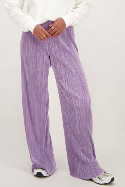 Lila plissé broek met elastieken tailleband