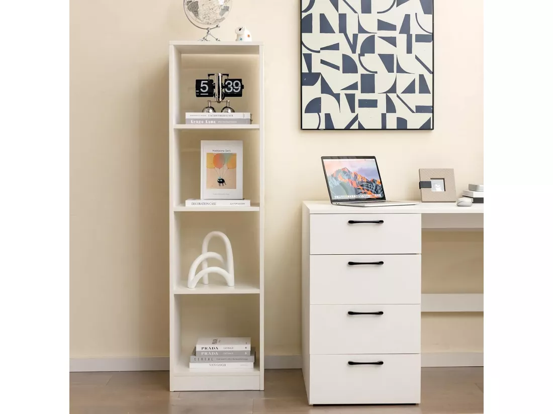 Bibliothèque Étagère Rangement à 5 Niveaux avec 4 Compartiments, Meuble Cube de Rangement en Bois pour Cuisine, Bureau, Salon, Salle d'Étude, 38 x 33 x 142 cm