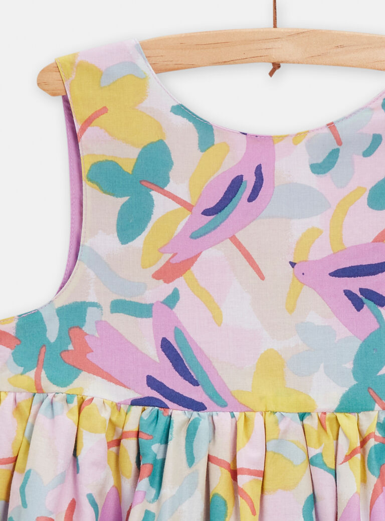 Robe réversible imprimée oiseaux violets pour fille
