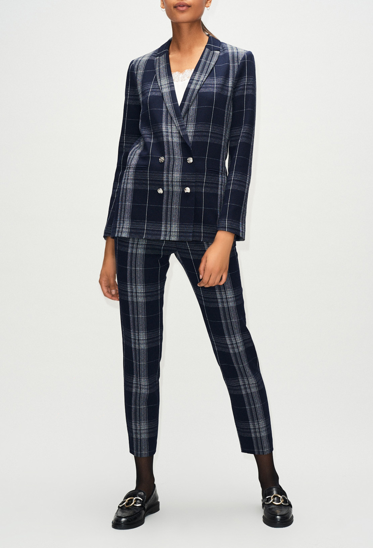 Veste tailleur croisee motif carreaux
