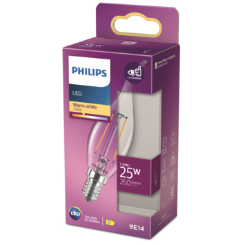 Philips LED kaars E14 1,9W filament helder niet dimbaar