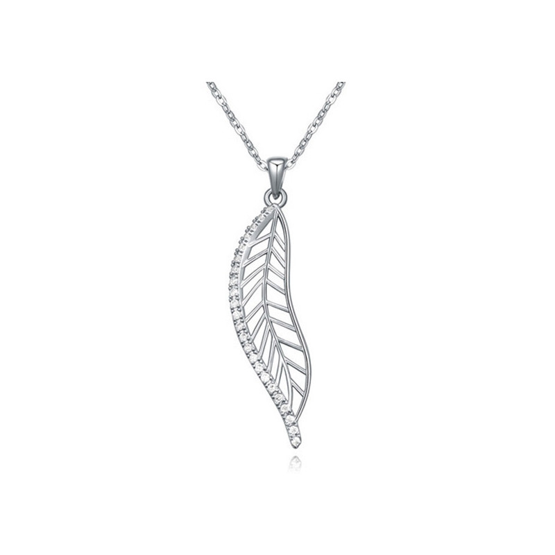 Pendentif Plume Cristal Cubic Zirconia Blanc et Plaqué Rhodium
