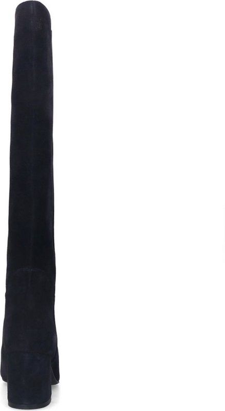 Manfield - Dames - Blauwe Suède Hogen Laarzen met Hak - Blokhak 6 cm