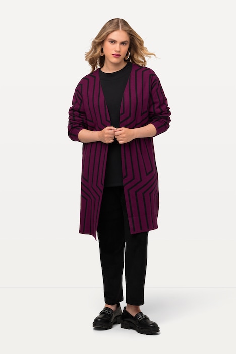 Strickjacke, Grafikmuster, V-Aussschnitt, Langarm