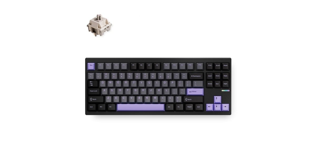 MCHOSEGX87 Ultra: Black Anodic Oxidation Vintage White Aluminum Custom Mechanical, toetsenbord  (Zwart/paars, KTT Vintage White, 80% TKL, RGB, Hot swap, Double-Shot PBT, draadloos / Bluetooth / USB-C)
