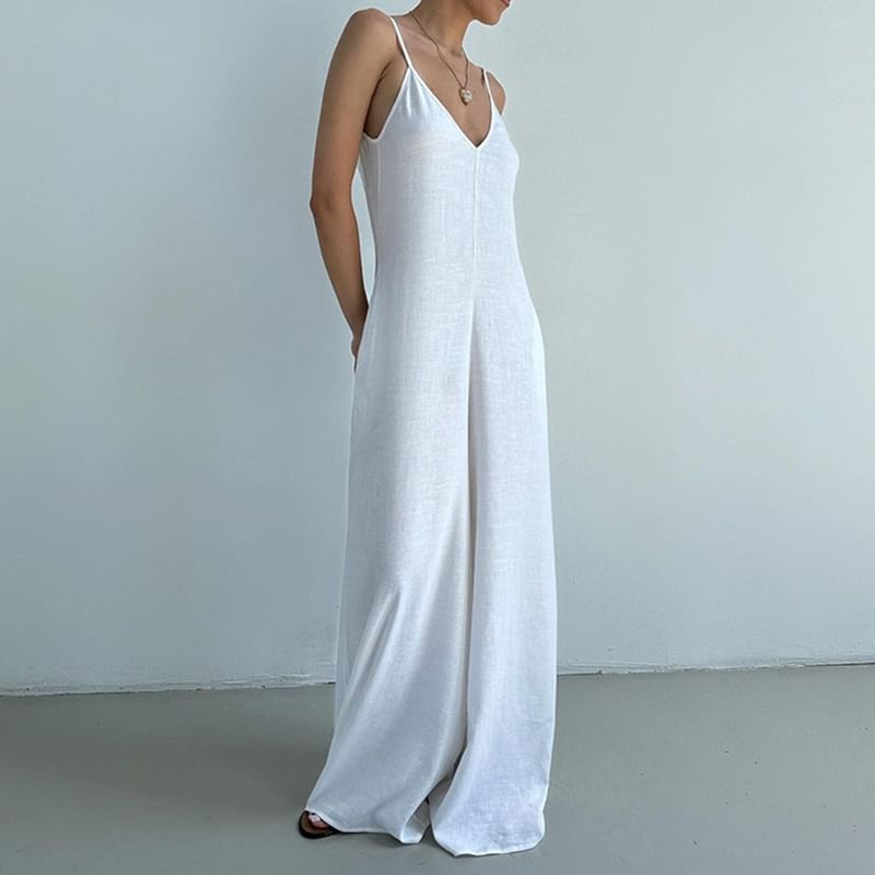 Honet - Spaghettibandjes V-hals Effen Jumpsuit