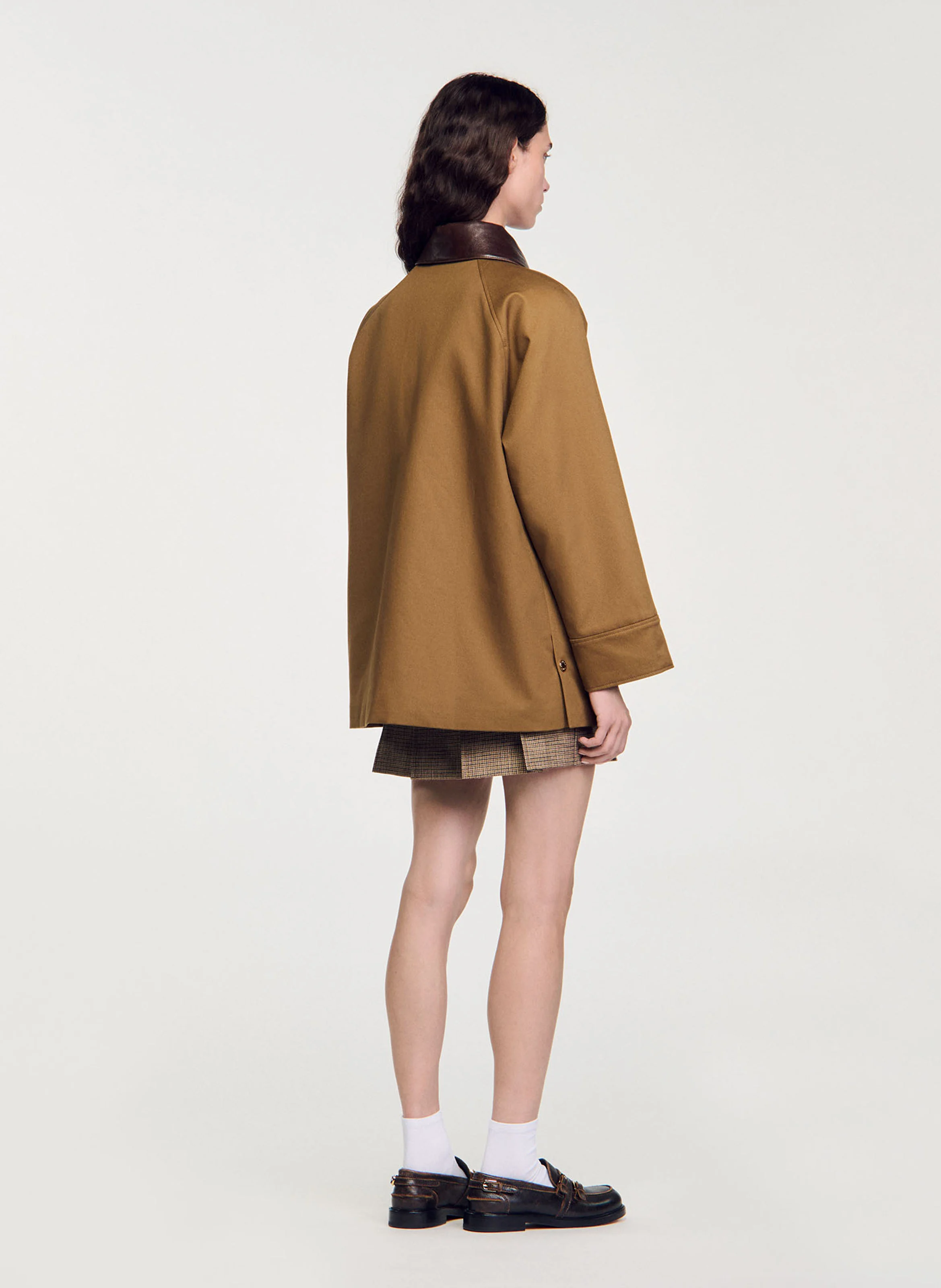 Manteau col classique en coton mélangé| Marron