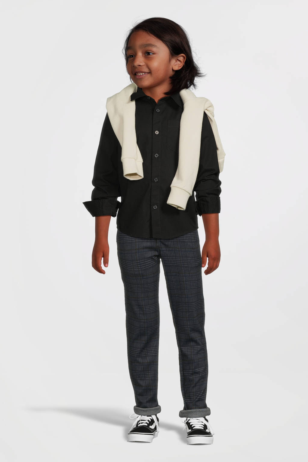 NAME IT geruite slim fit broek NKMSILAS antraciet
