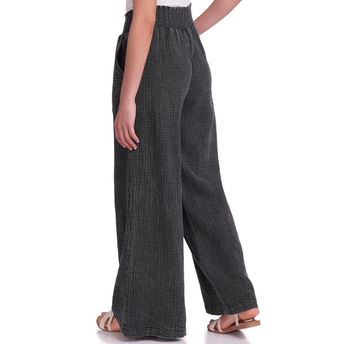 Gina Damen Musselin-Hose mit Elastikbund dunkelgrau