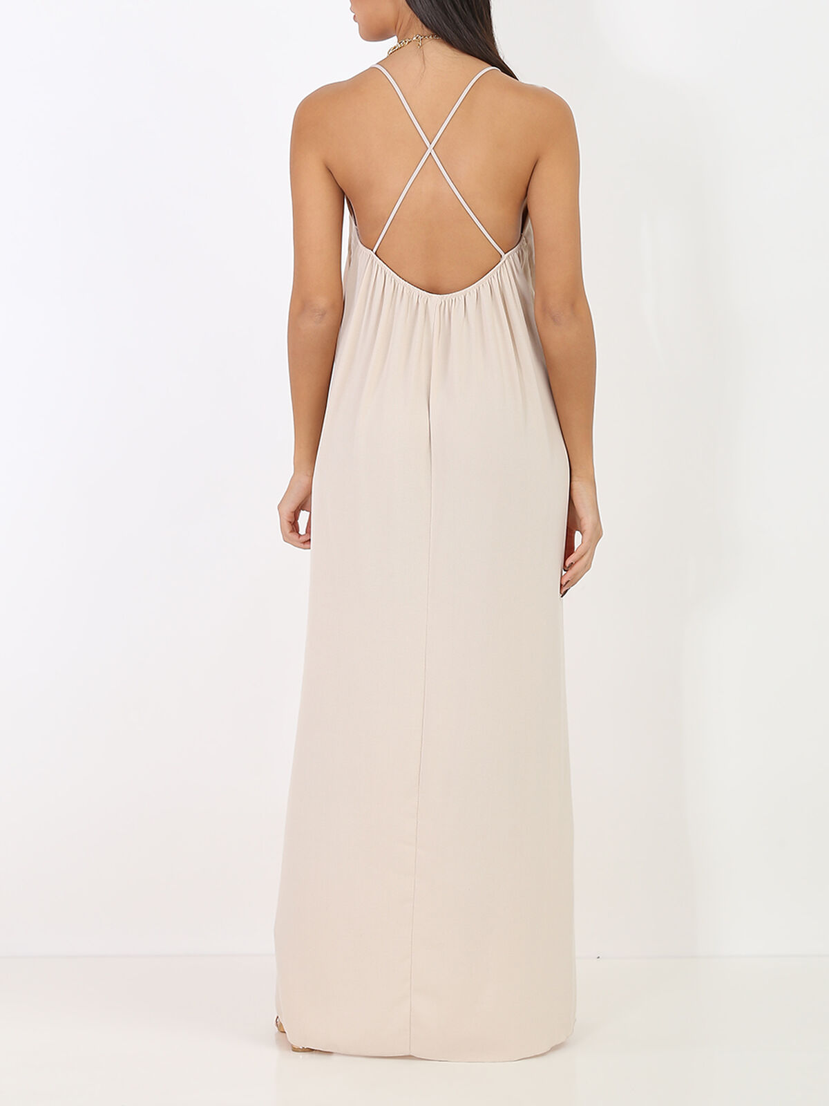 Robe longue fendue à dos croisé- Beige
