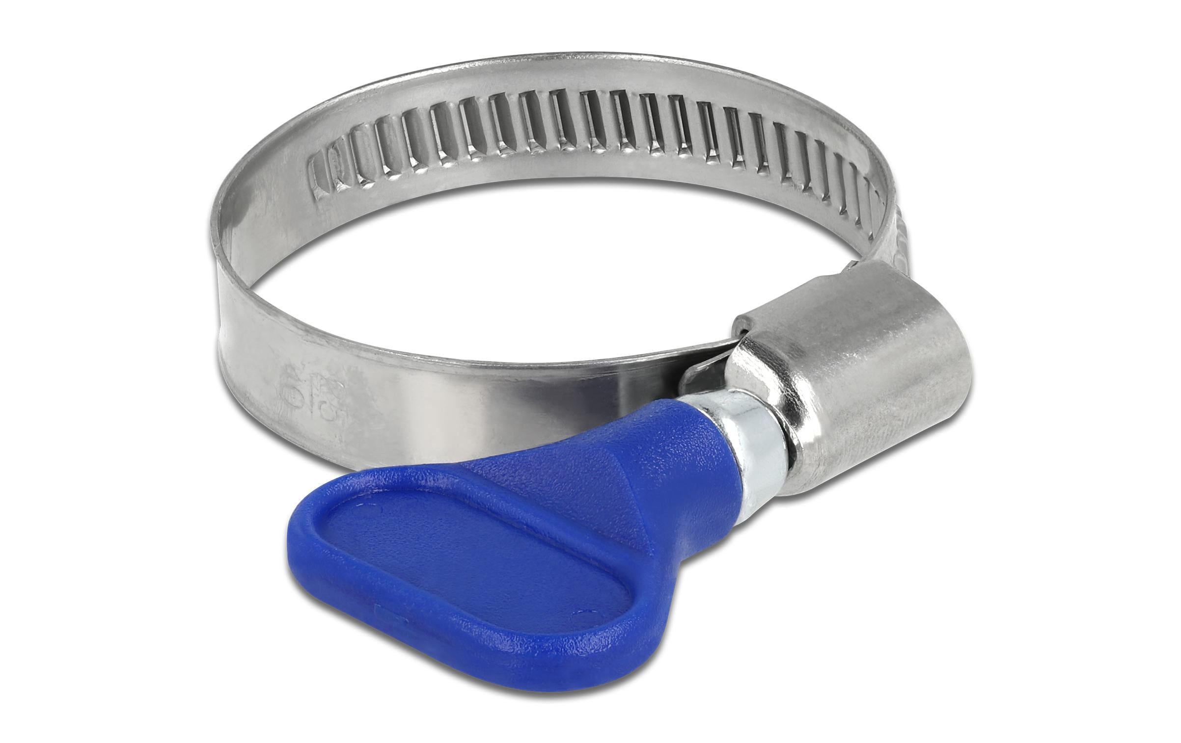 Schlauchschellen-Set Edelstahl 400 SS 25-40 mm, Blau 5 StückSchlauchschelle Edelstahl 400 SS mit Flügelmutter 25 - 40 mm 5 Stück blau