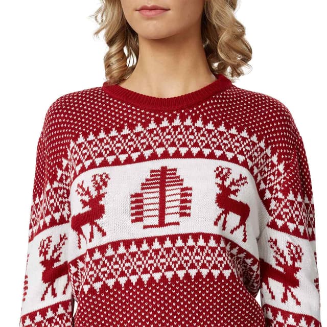 Julesweater Winterwonderland rød-hvid til kvinder