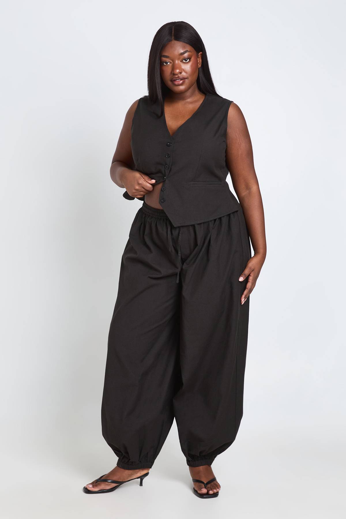 boohoo Pantalon Ballon Grande Taille Aspect Lin
